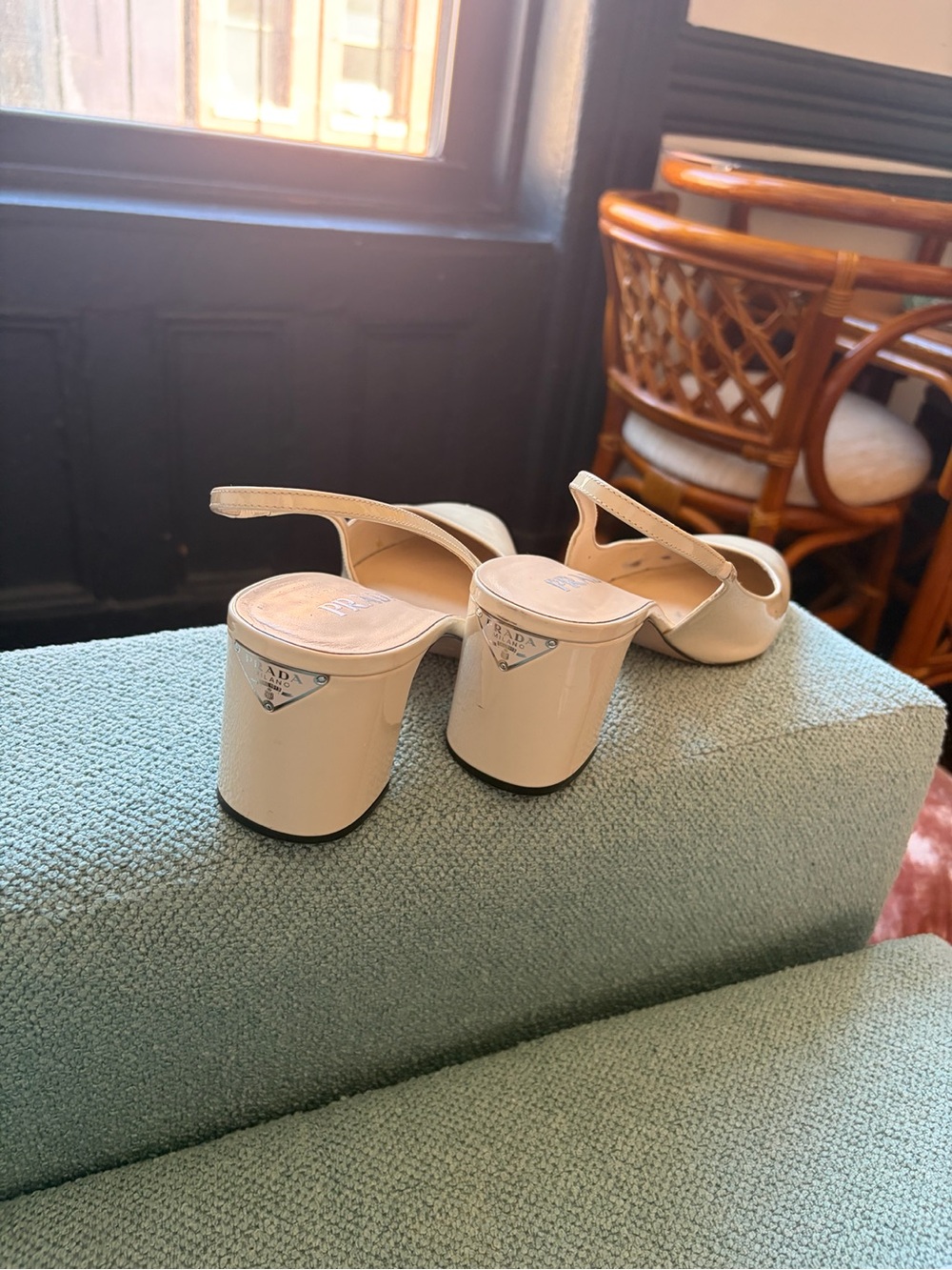 Prada Ivory Patent Leather Slingback Heels - Picture 2 of 7
